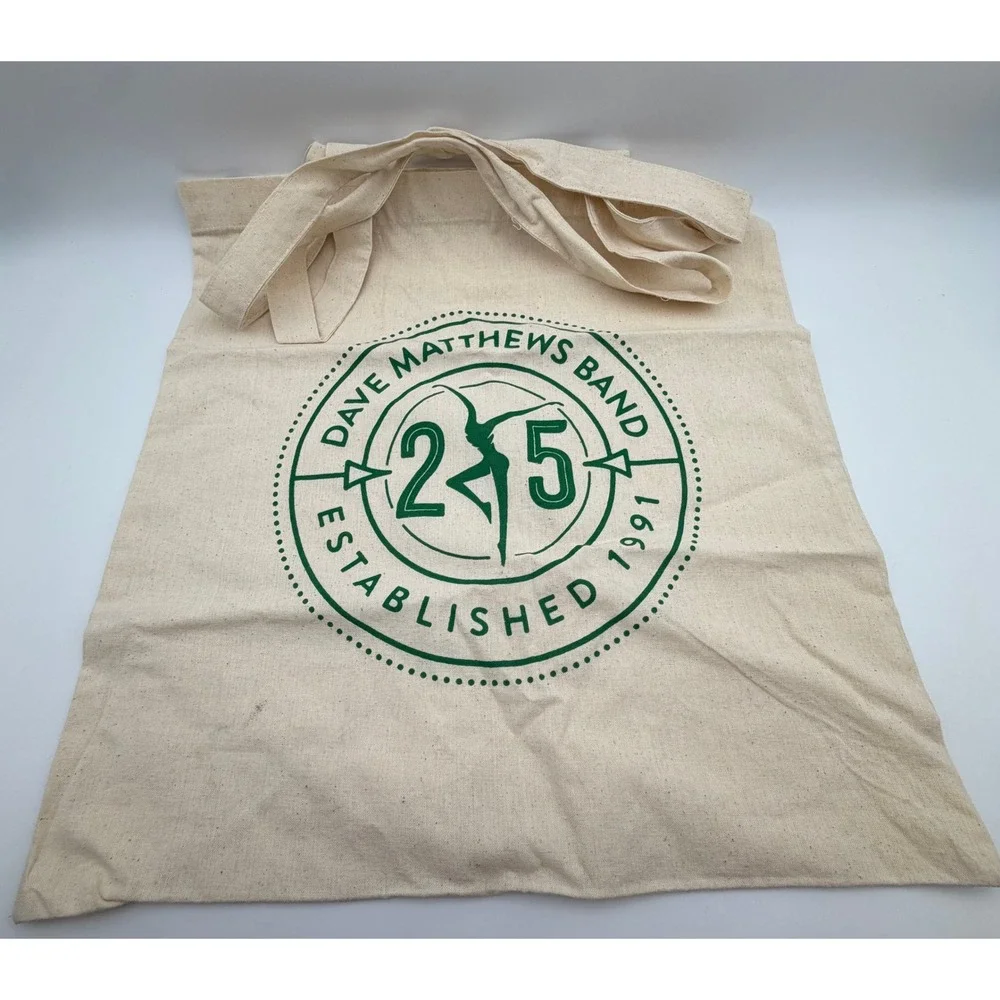 Dave Matthews Band 25th Anniversary Canvas Tote Bag DMB Established 1991 Cream